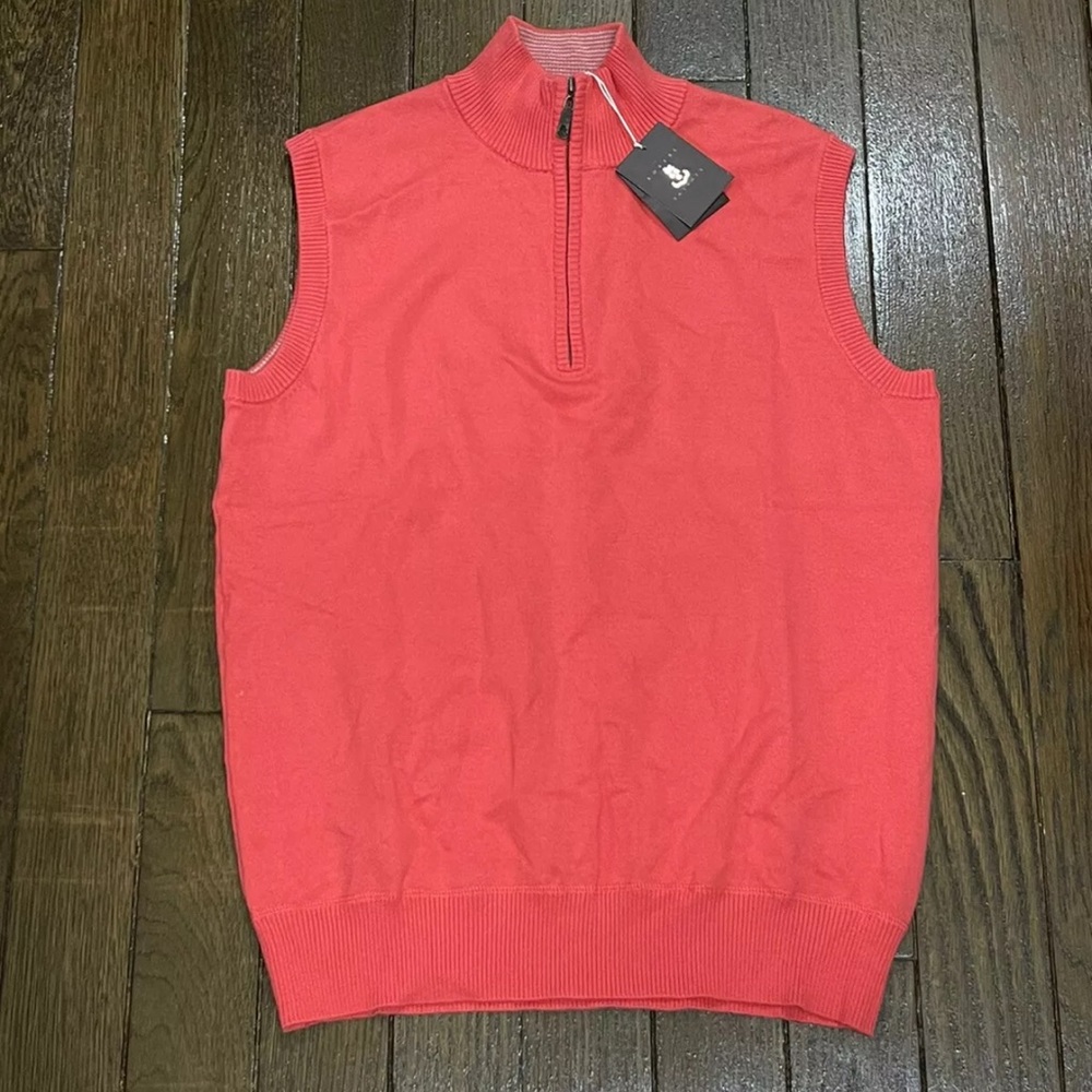Robert Talbott Men's 1/4 Zip Salmon Pink Silk Sweater Vest Size Medium $198 NWT